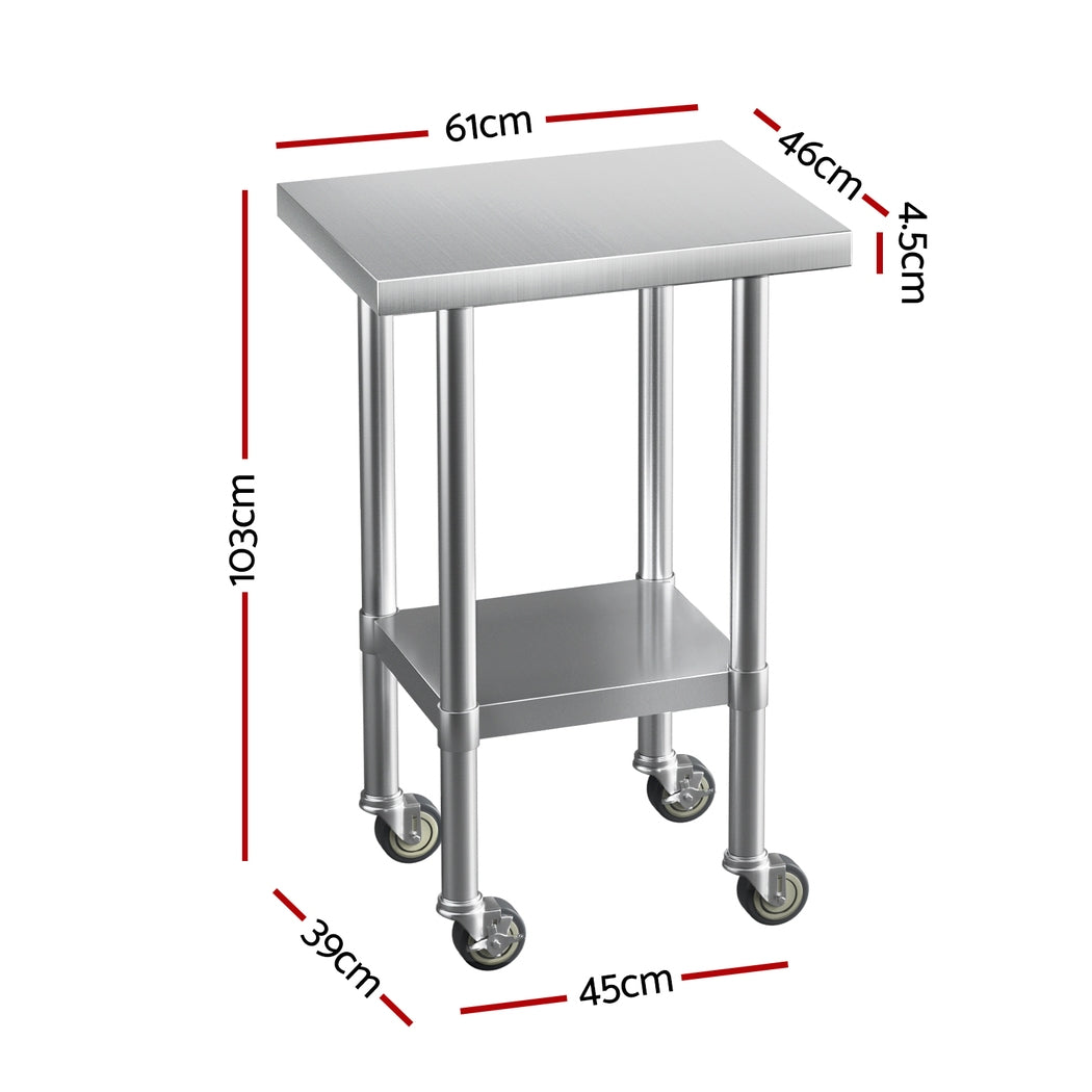 Cefito 61x46cm Stainless Steel Kitchen Work Bench with Wheels