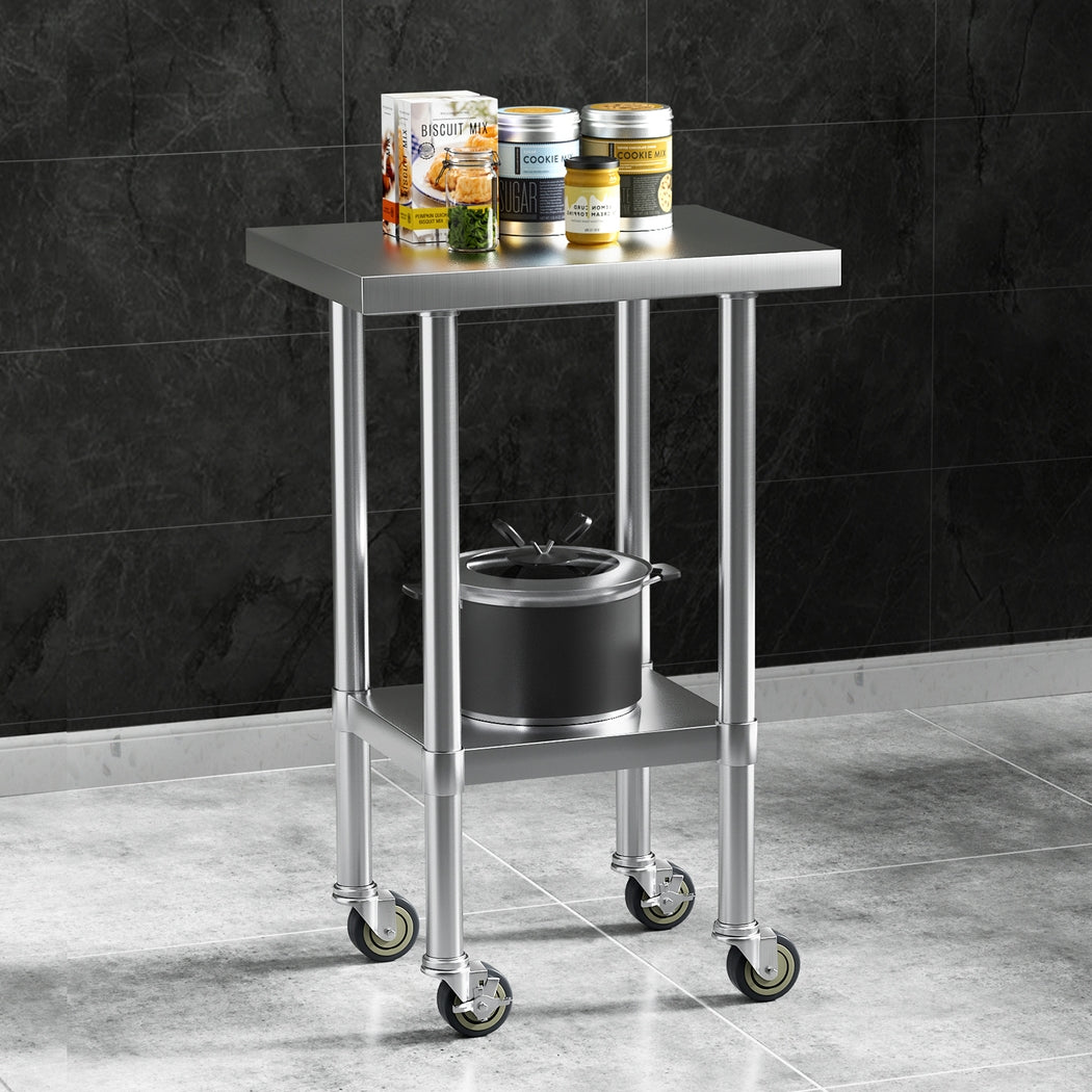 Cefito 61x46cm Stainless Steel Kitchen Work Bench with Wheels