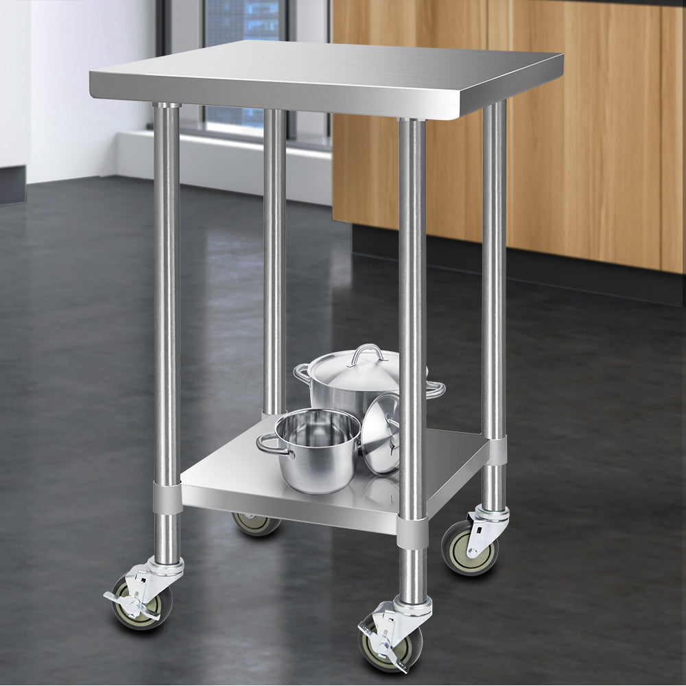 Cefito 610x610mm Stainless Steel Kitchen Bench with Wheels