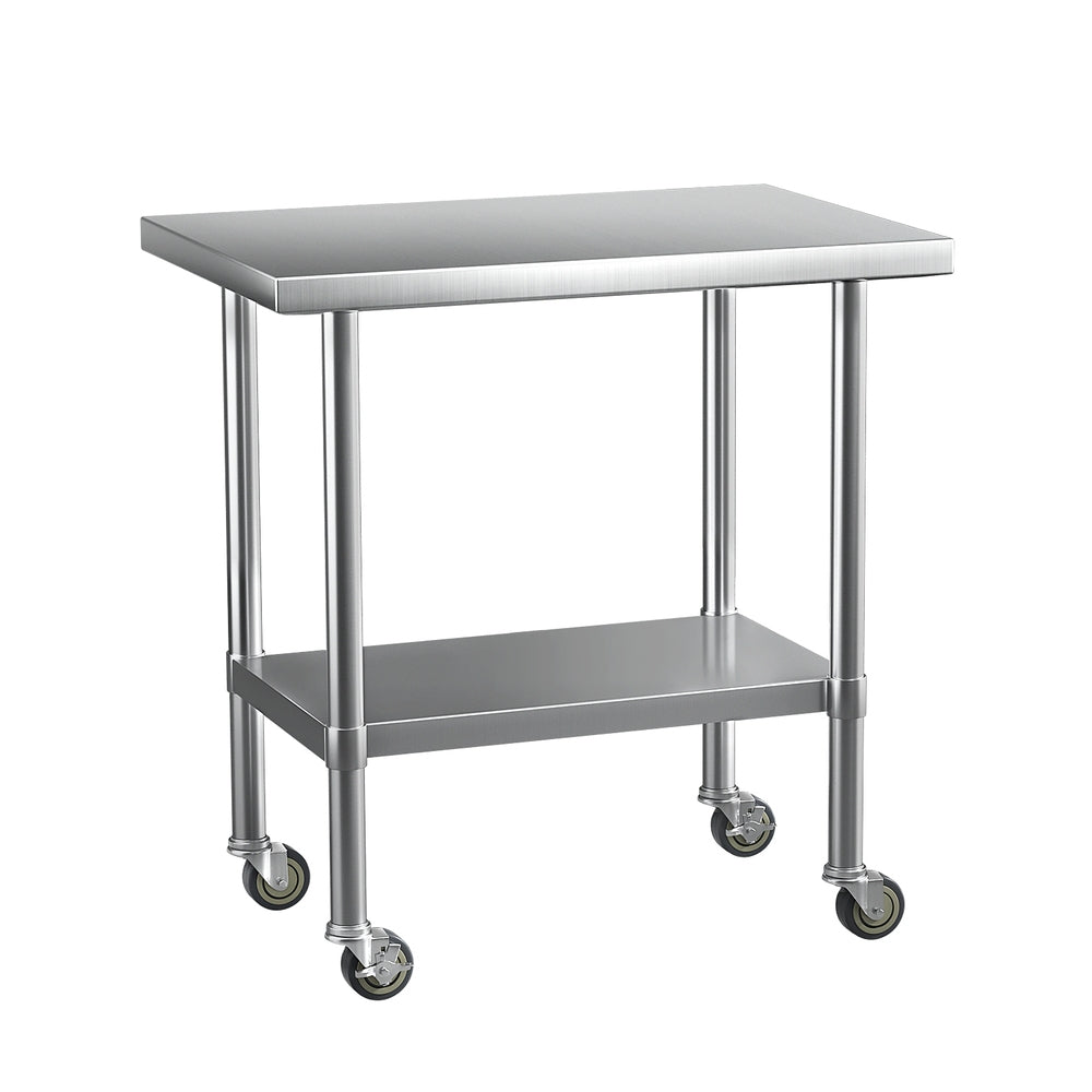 Cefito 91x61cm Stainless Steel Kitchen Workbench Wheels Adjustable Shelf