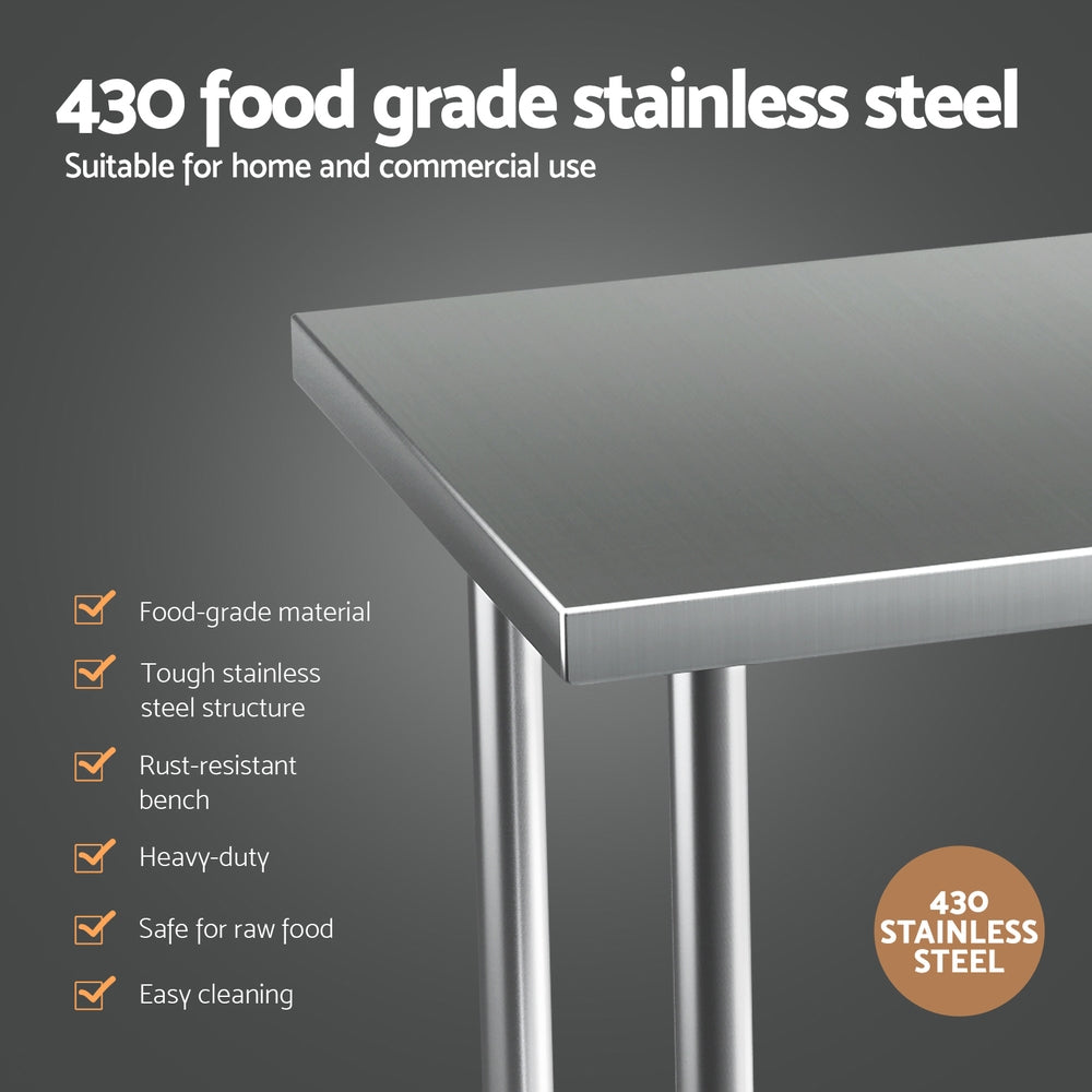 Cefito 91x61cm Stainless Steel Kitchen Workbench Wheels Adjustable Shelf