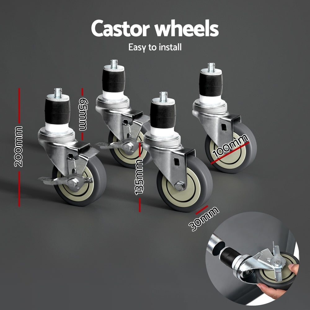 Cefito 91x61cm Stainless Steel Kitchen Workbench Wheels Adjustable Shelf