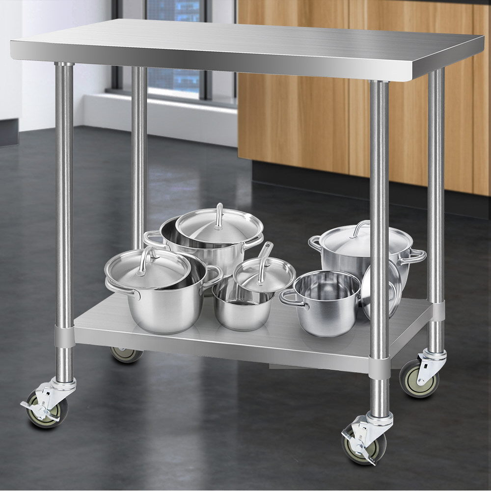 Cefito 1219x610mm Stainless Steel Kitchen Bench with Wheels
