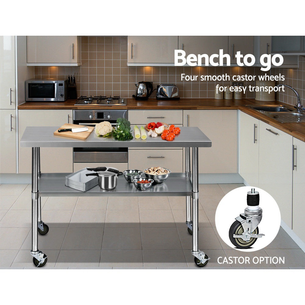 Cefito 1219x610mm Stainless Steel Kitchen Bench with Wheels