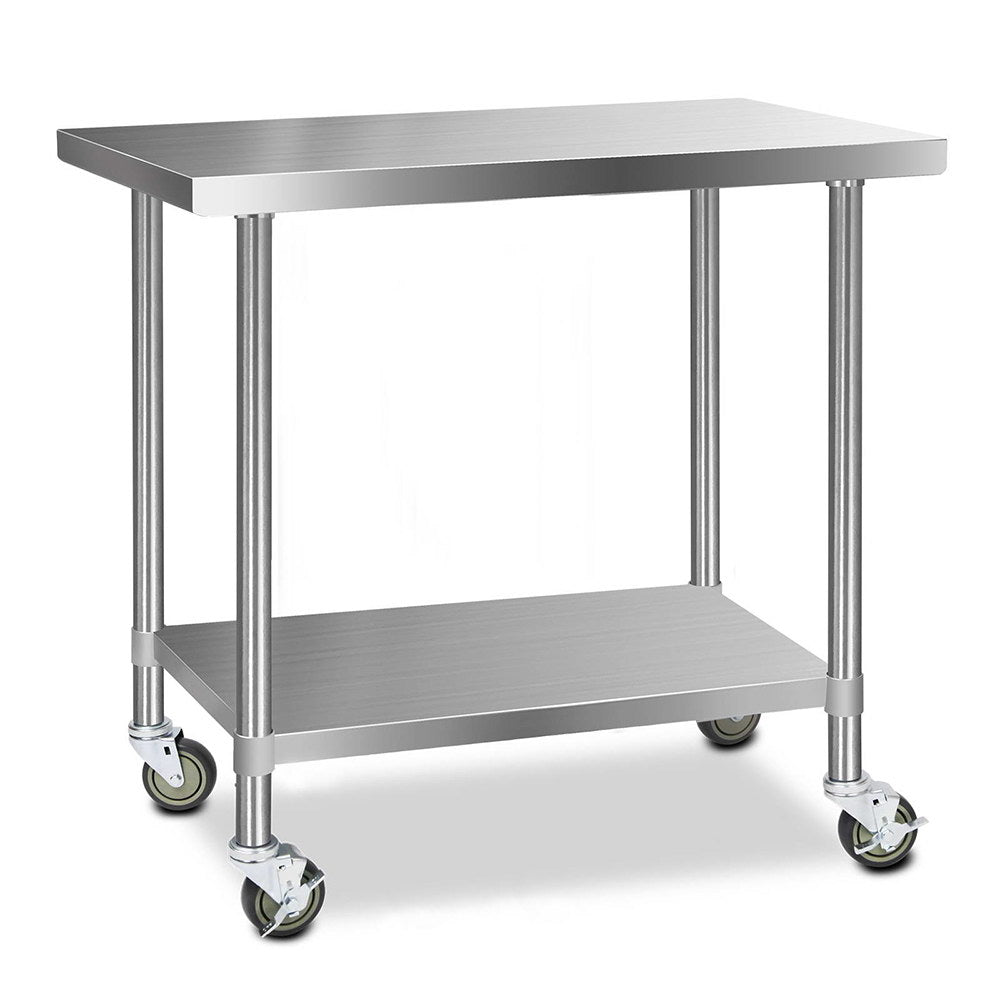 Cefito 1219x610mm 430 Stainless Steel Kitchen Bench with Wheels