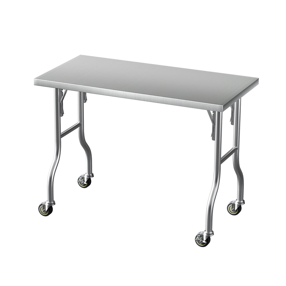 Cefito 122x61cm Stainless Steel Kitchen Work Bench Foldable Wheels