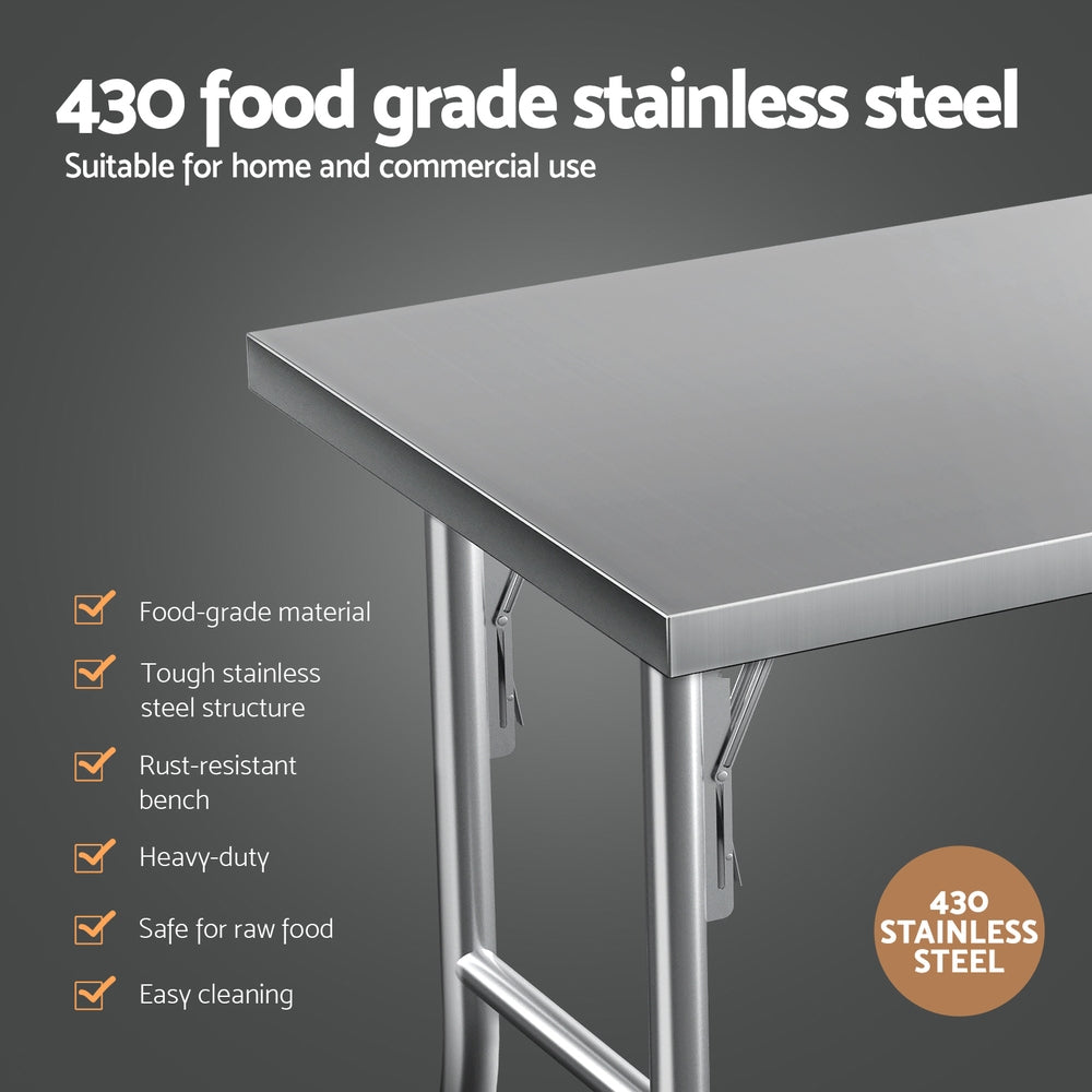 Cefito 122x61cm Stainless Steel Kitchen Work Bench Foldable Wheels