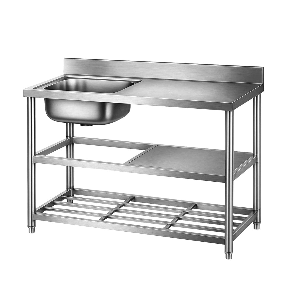 Cefito Stainless Steel Kitchen Bench with Sink 120cm