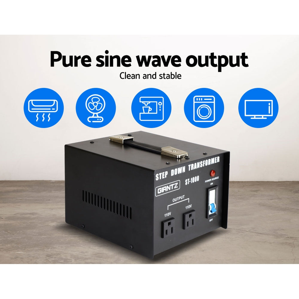 Giantz 1000W Step Down Transformer 240V to 110V Black