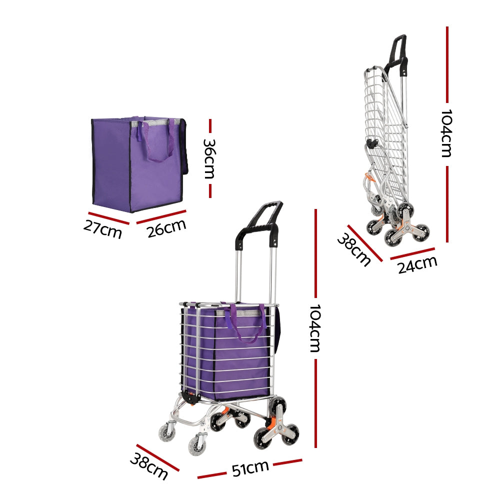 Emajin 35L Foldable Shopping Trolley Climbing Wheels Purple Silver