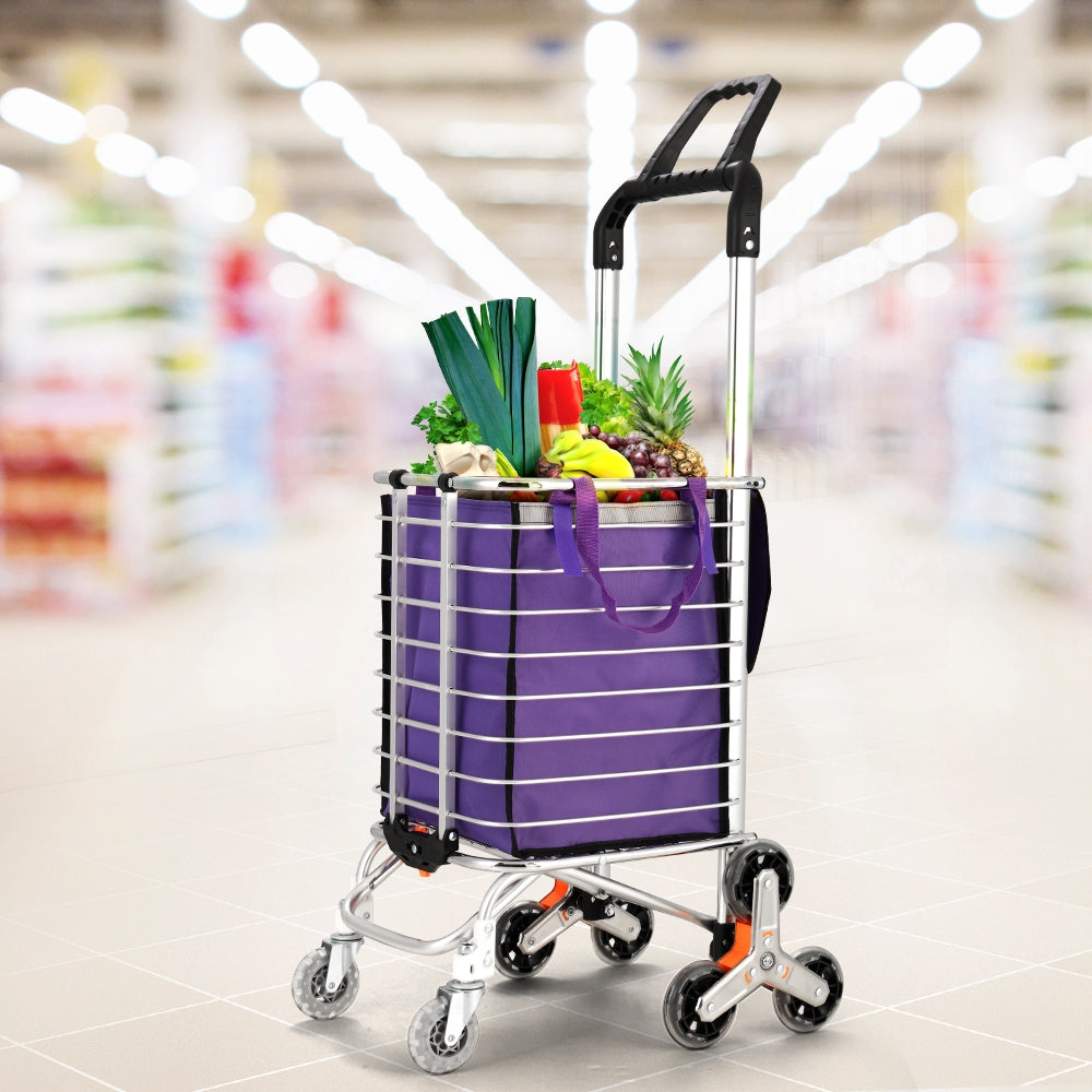 Emajin 35L Foldable Shopping Trolley Climbing Wheels Purple Silver