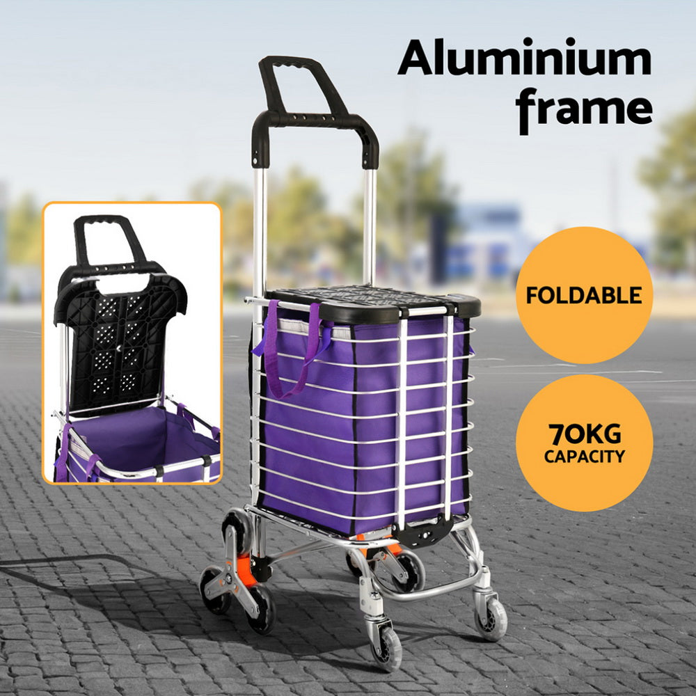 Emajin 35L Foldable Shopping Trolley Climbing Wheels Purple Silver