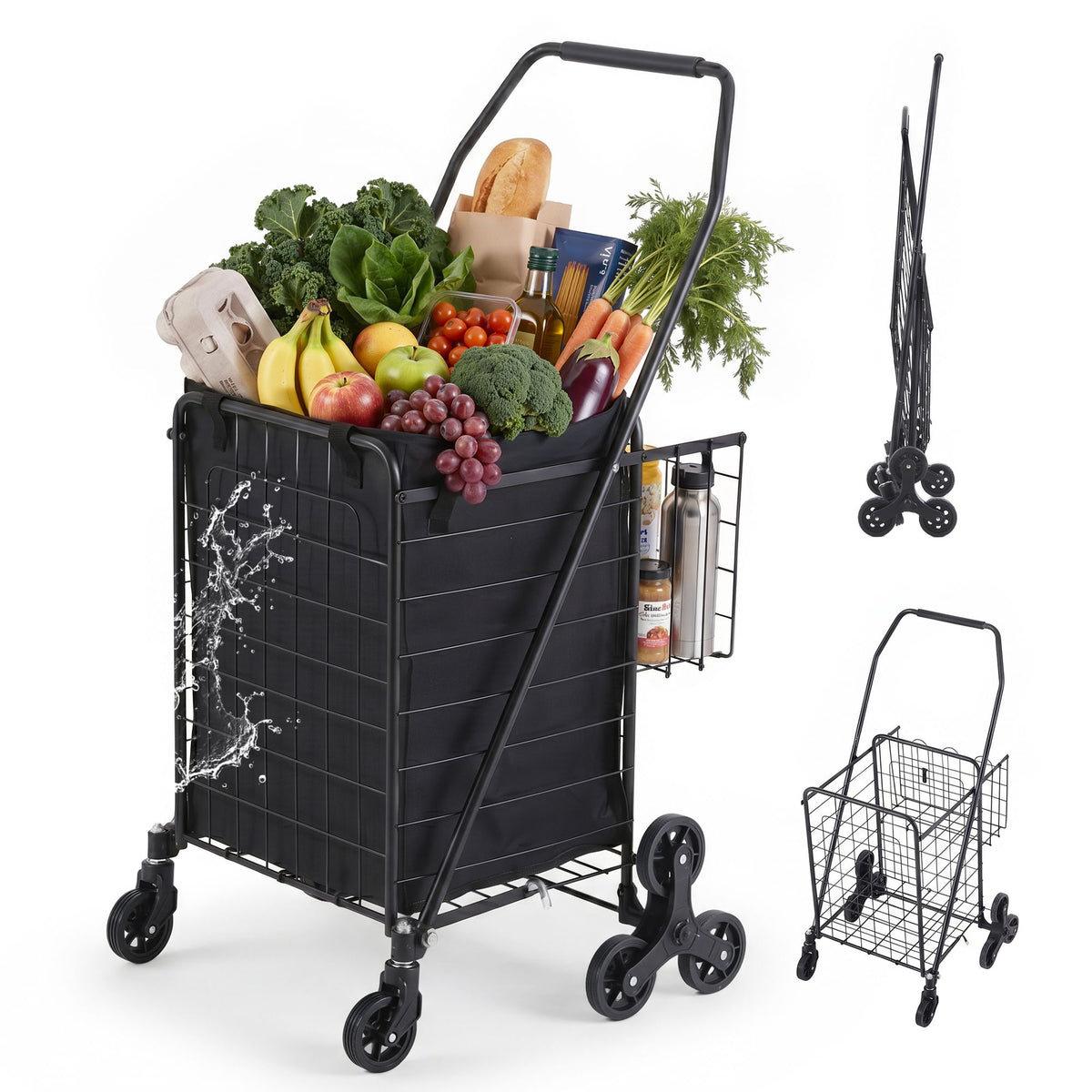 Emajin Folding Aluminium Stair Climbing Shopping Trolley Black