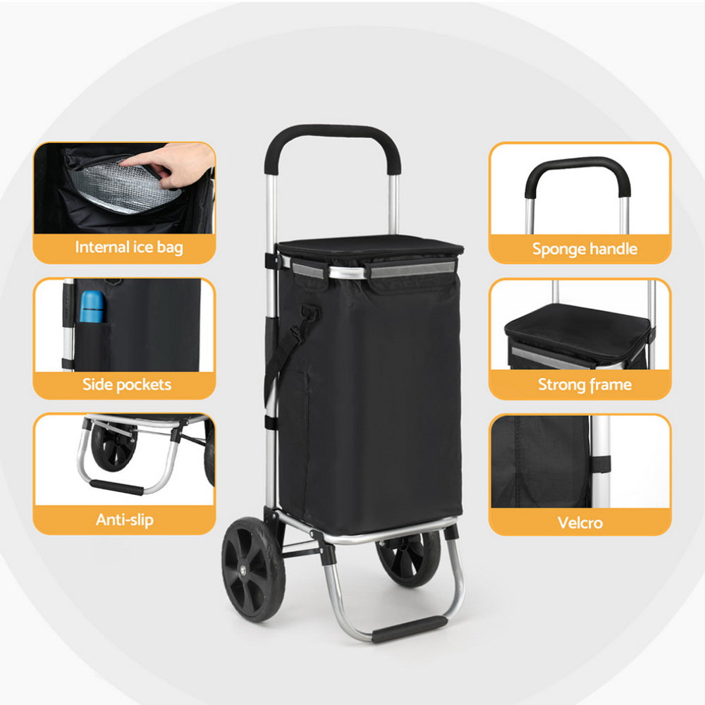 Emajin 45KG Foldable Shopping Trolley Cart Black