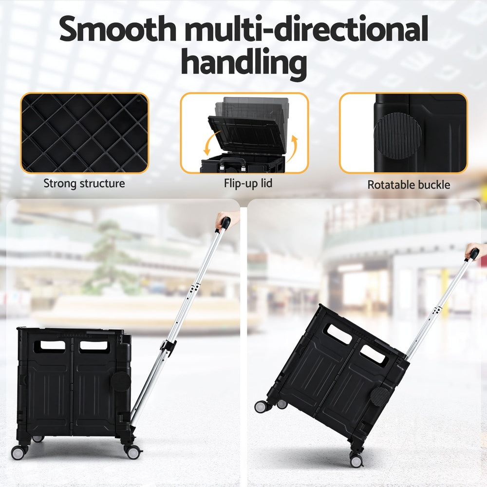 Emajin 75L Foldable Shopping Trolley Cart Black
