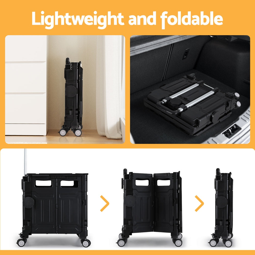 Emajin 75L Foldable Shopping Trolley Cart Black