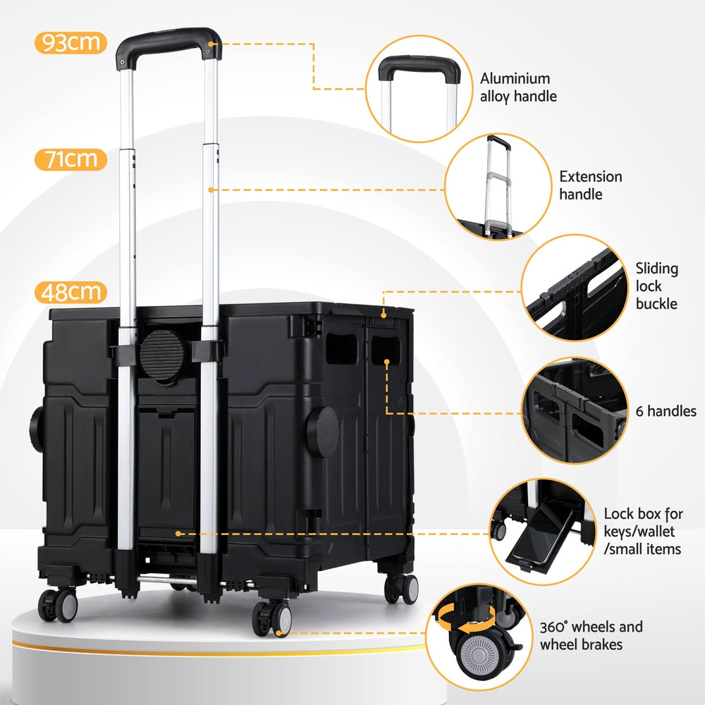 Emajin 75L Foldable Shopping Trolley Cart Black