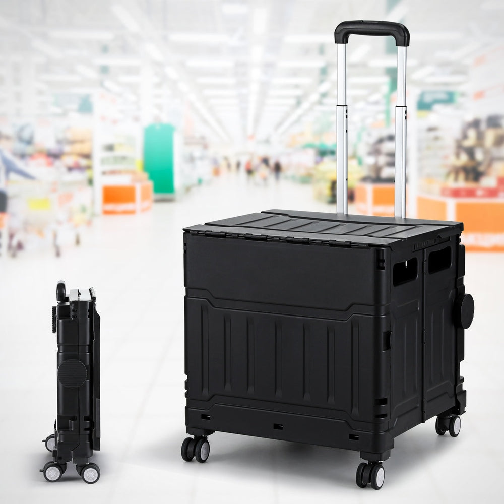 Emajin 75L Foldable Shopping Trolley Cart Black