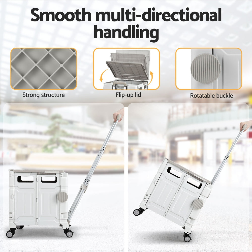 Emajin 75L Foldable Shopping Trolley Cart White