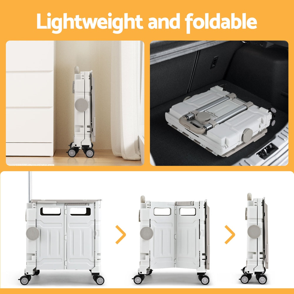 Emajin 75L Foldable Shopping Trolley Cart White