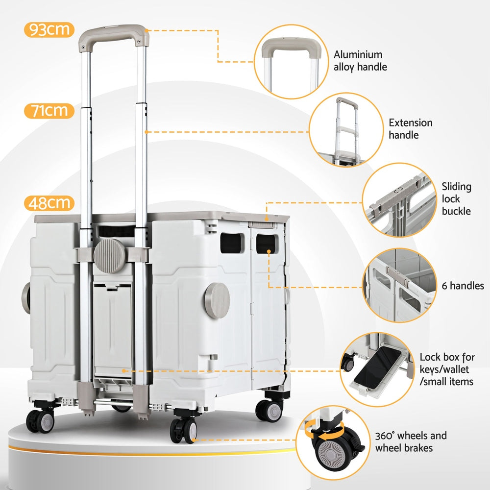 Emajin 75L Foldable Shopping Trolley Cart White