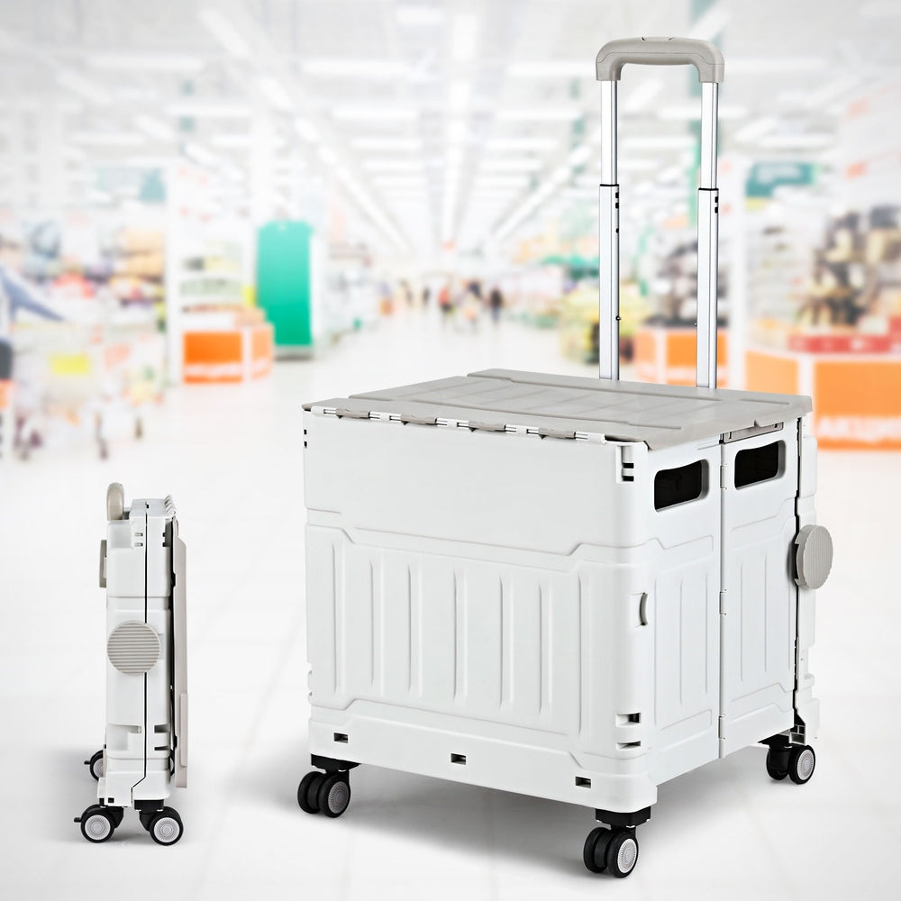 Emajin 75L Foldable Shopping Trolley Cart White