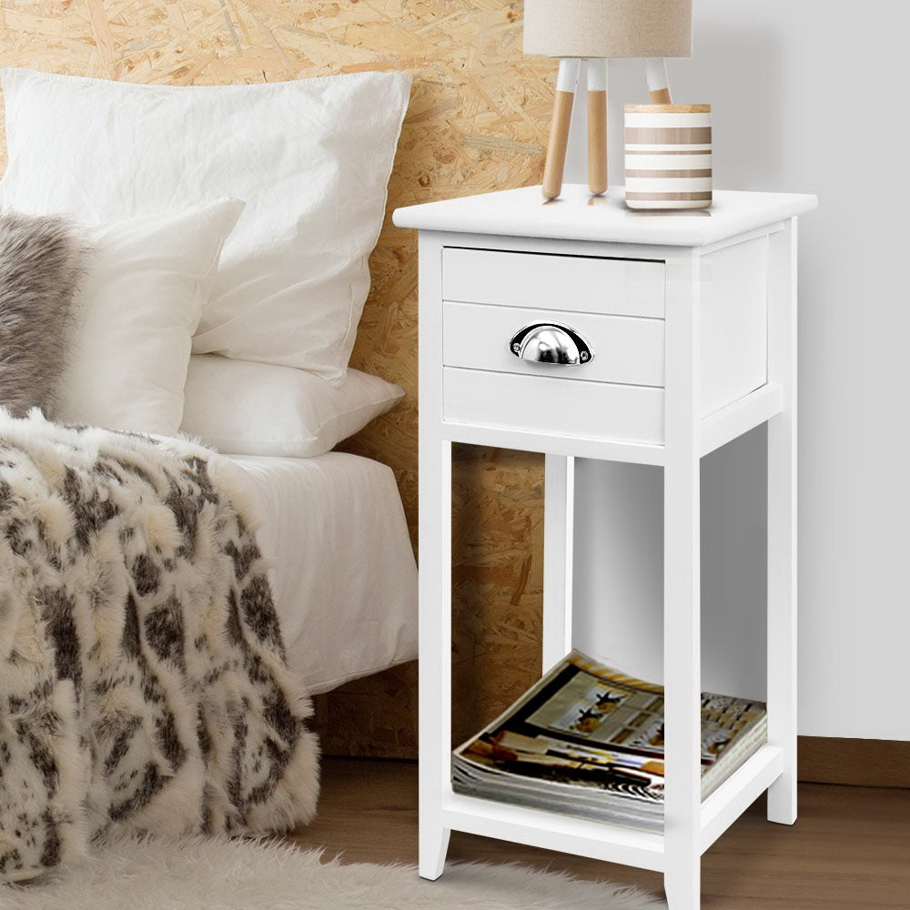 Thyme Vintage Bedside Table with Drawer White