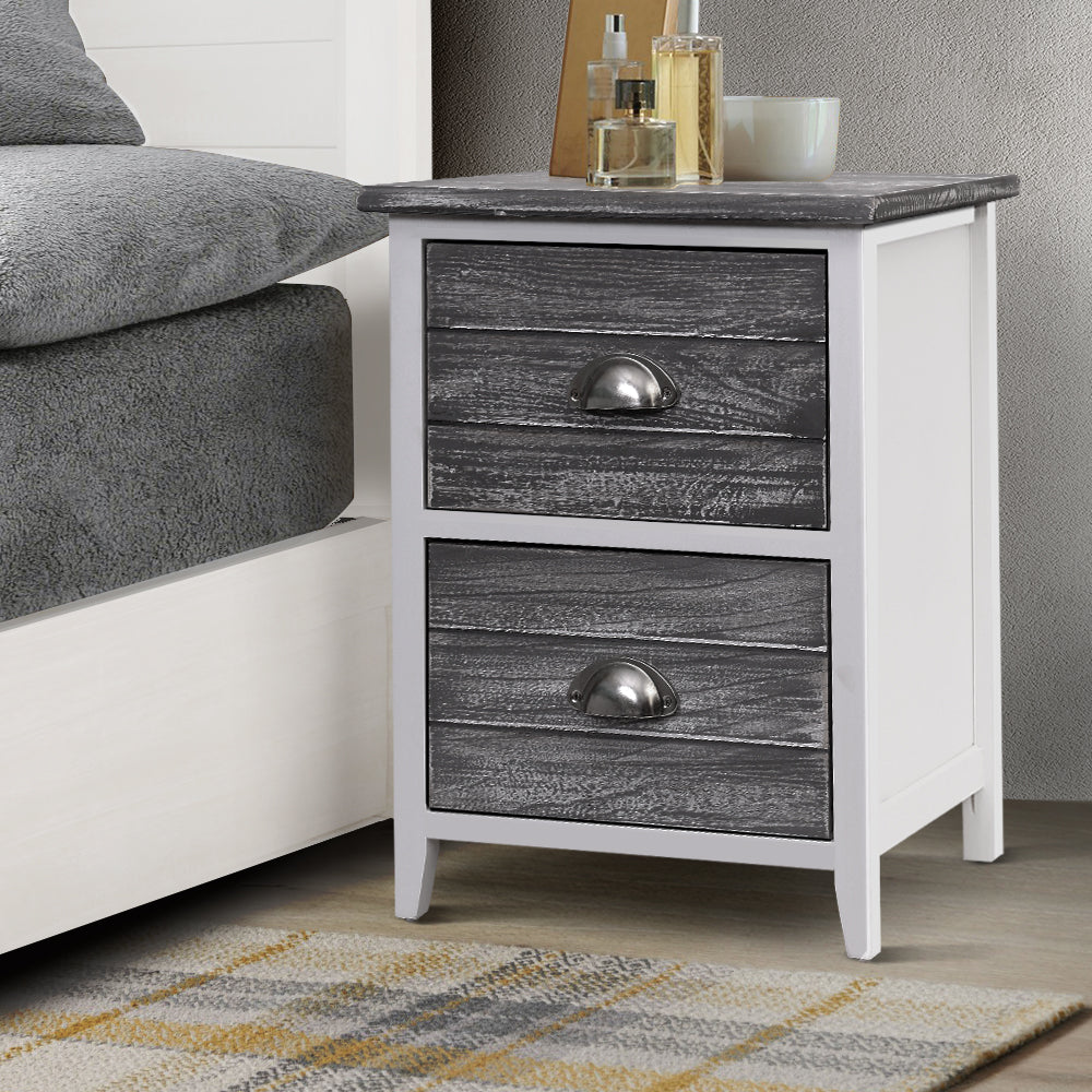 Thyme Vintage Bedside Table 2-Drawer Set Grey