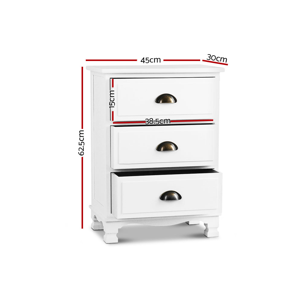 Thyme 3-Drawer Bedside Table Vintage White