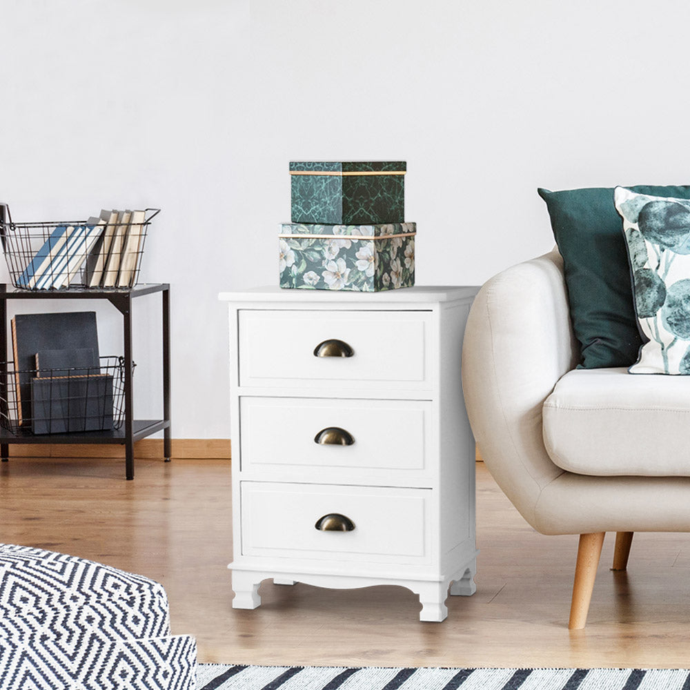 Thyme 3-Drawer Bedside Table Vintage White
