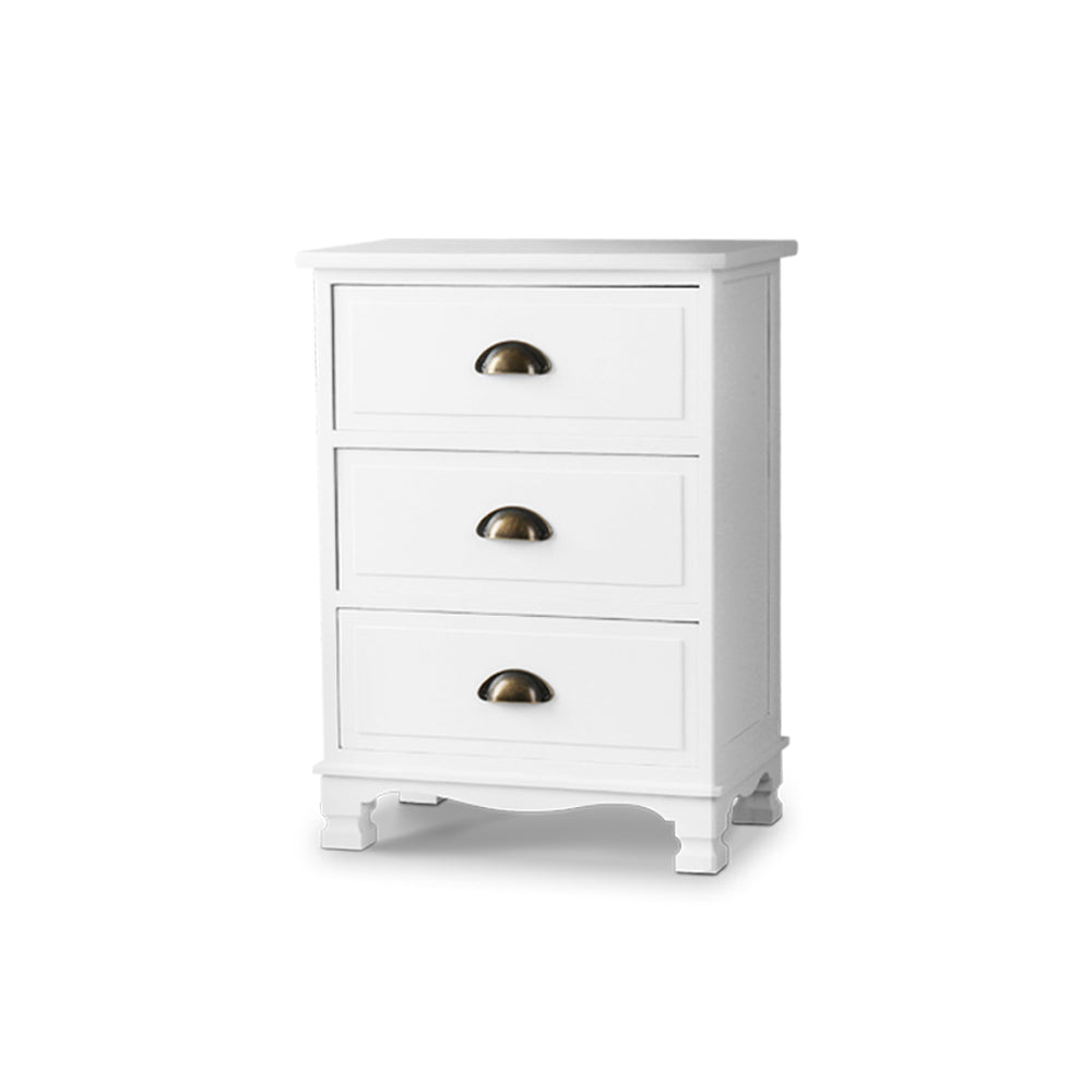 Thyme 3-Drawer Bedside Table Vintage White