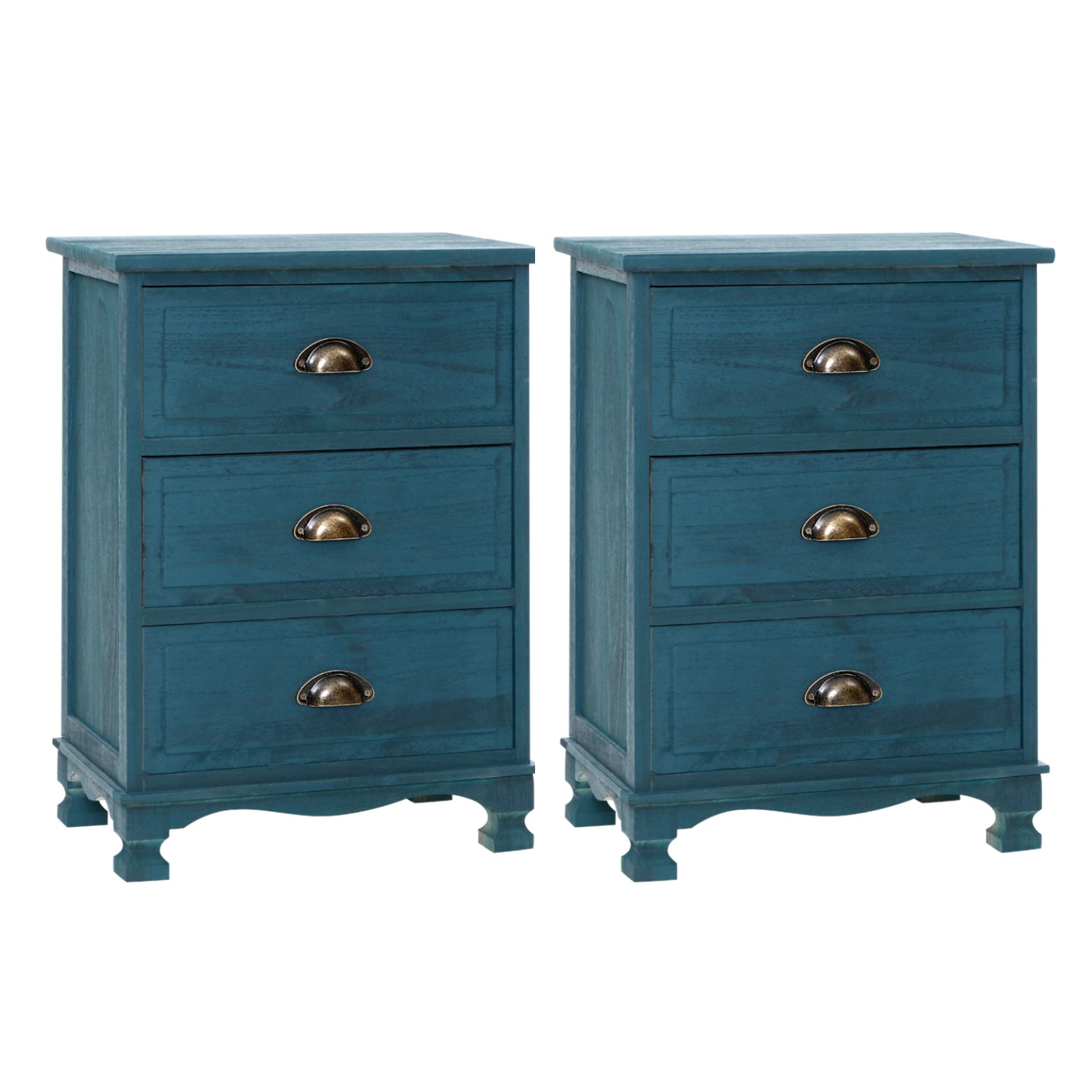 Thyme Blue Bedside Tables 3-Drawer Vintage Set of 2