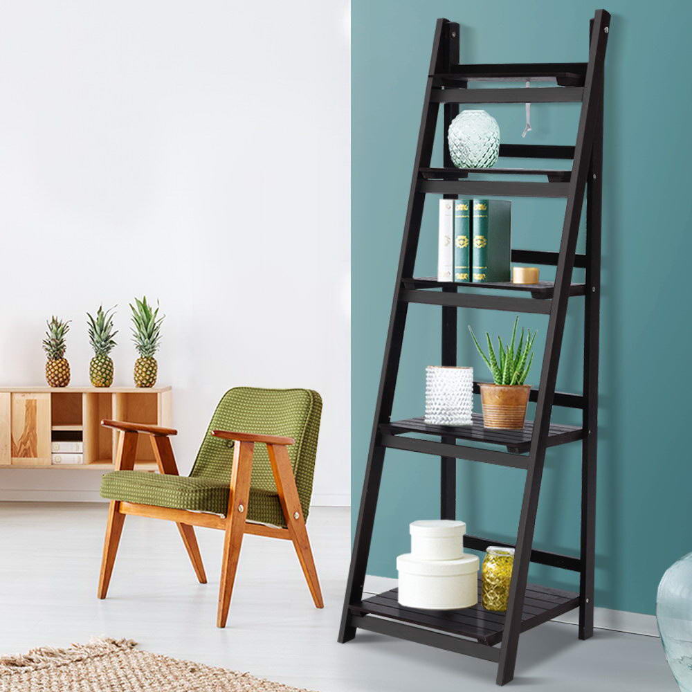 Zane 5 Tier Freestanding Ladder Bookshelf Coffee