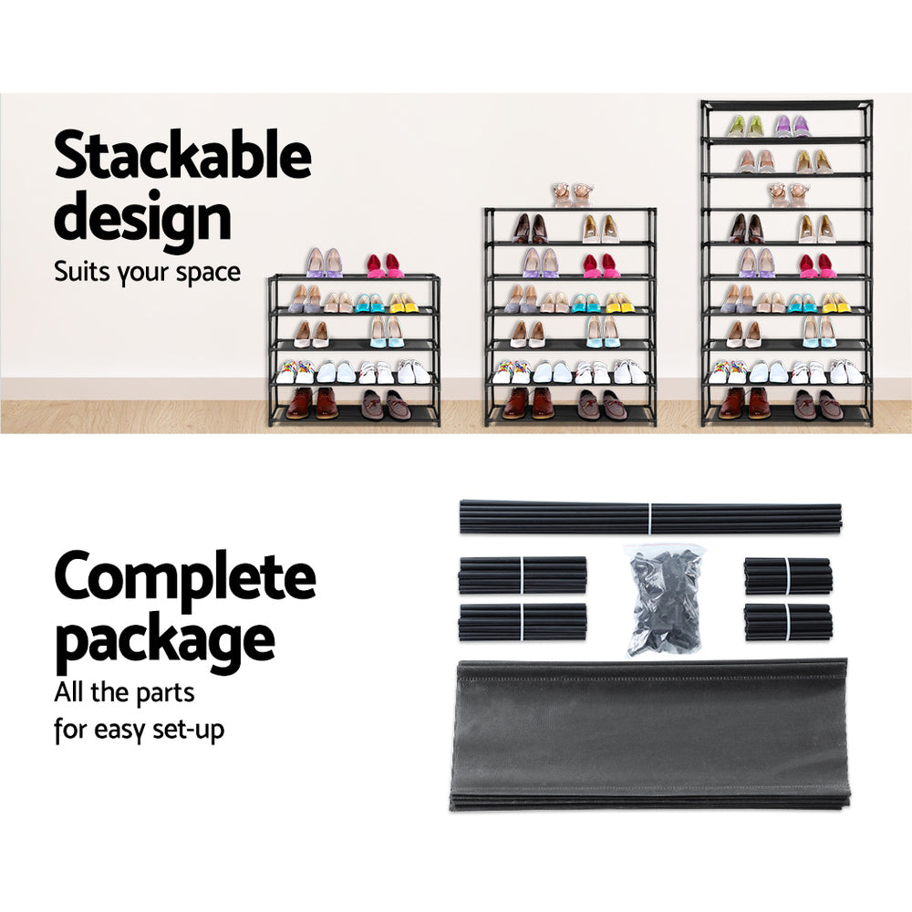Artiss 10-Tier Shoe Rack Cabinet Stackable 50 Pairs Black