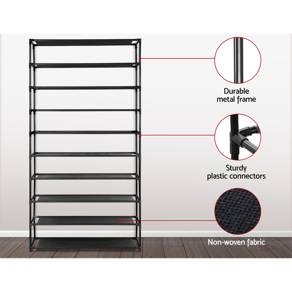 Artiss 10-Tier Shoe Rack Cabinet Stackable 50 Pairs Black