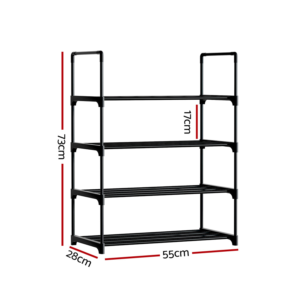 Artiss 4-Tier Shoe Rack Cabinet Stackable 12 Pairs Black
