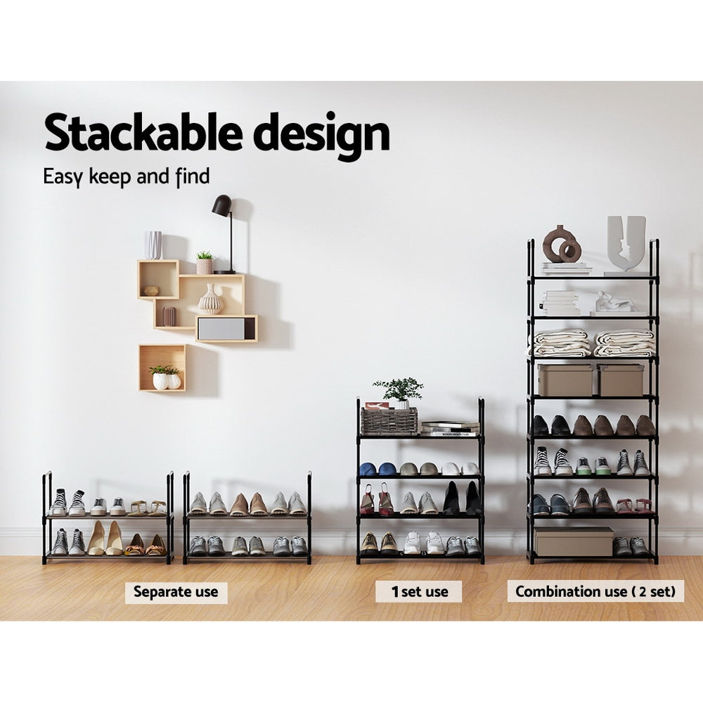 Artiss 4-Tier Shoe Rack Cabinet Stackable 12 Pairs Black