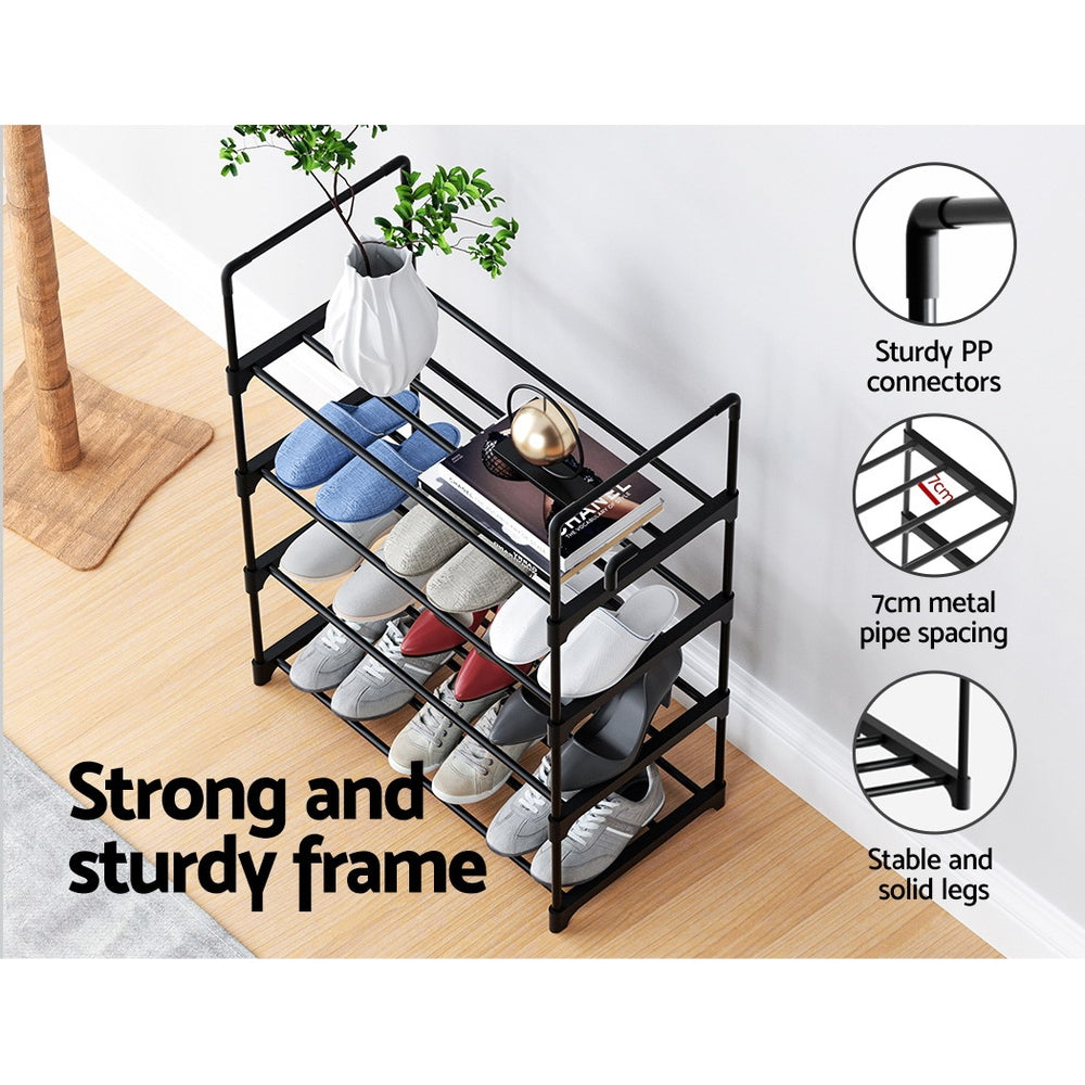 Artiss 4-Tier Shoe Rack Cabinet Stackable 12 Pairs Black