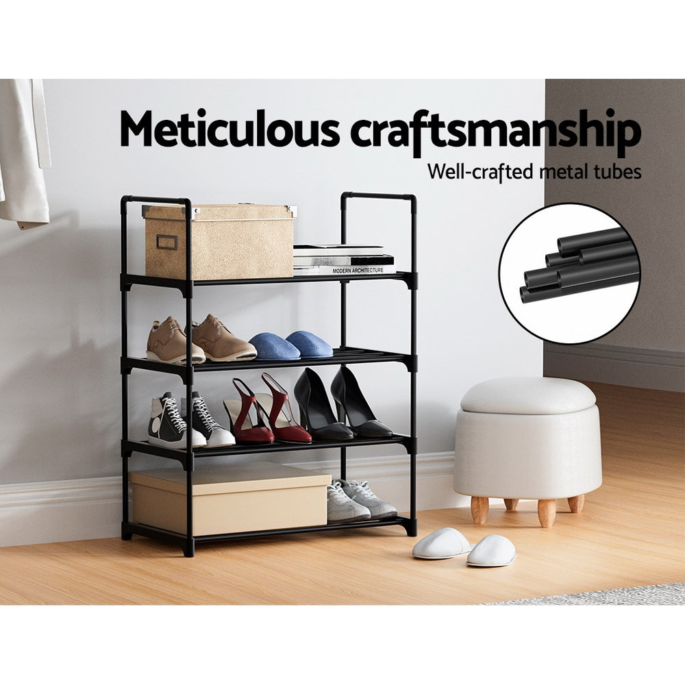 Artiss 4-Tier Shoe Rack Cabinet Stackable 12 Pairs Black