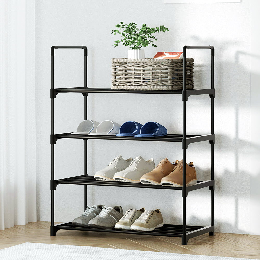 Artiss 4-Tier Shoe Rack Cabinet Stackable 12 Pairs Black