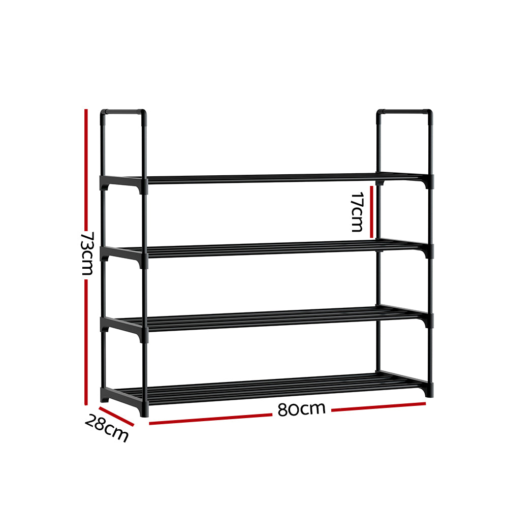 Artiss 4-Tier Shoe Rack Stackable Black 16 Pairs