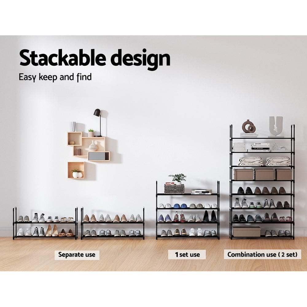 Artiss 4-Tier Shoe Rack Stackable Black 16 Pairs