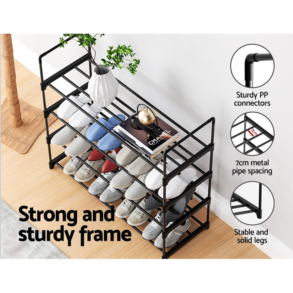 Artiss 4-Tier Shoe Rack Stackable Black 16 Pairs