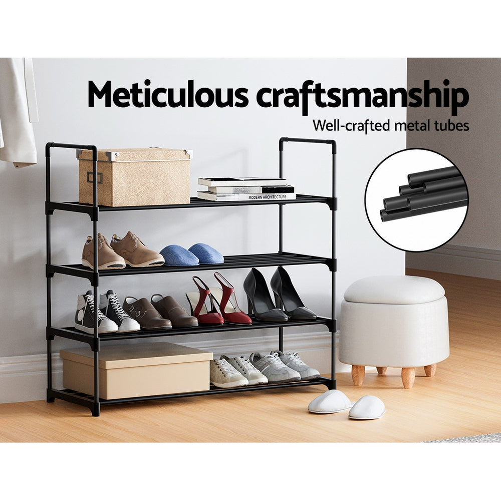 Artiss 4-Tier Shoe Rack Stackable Black 16 Pairs