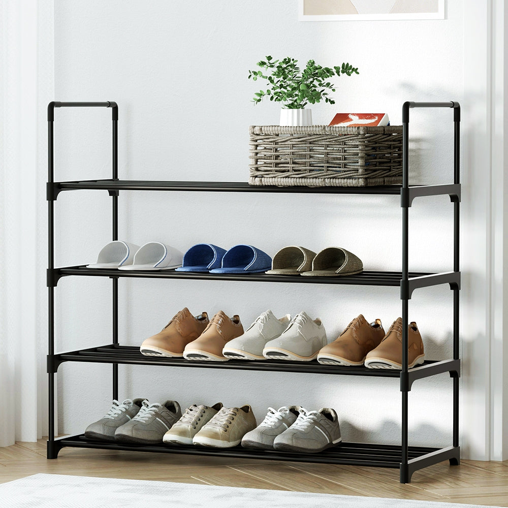 Artiss 4-Tier Shoe Rack Stackable Black 16 Pairs