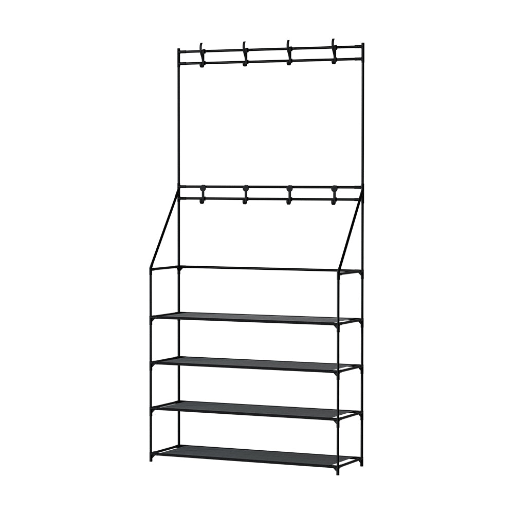 Artiss Black Hall Tree Shoe Rack 16 Pairs 3-in-1 Organiser