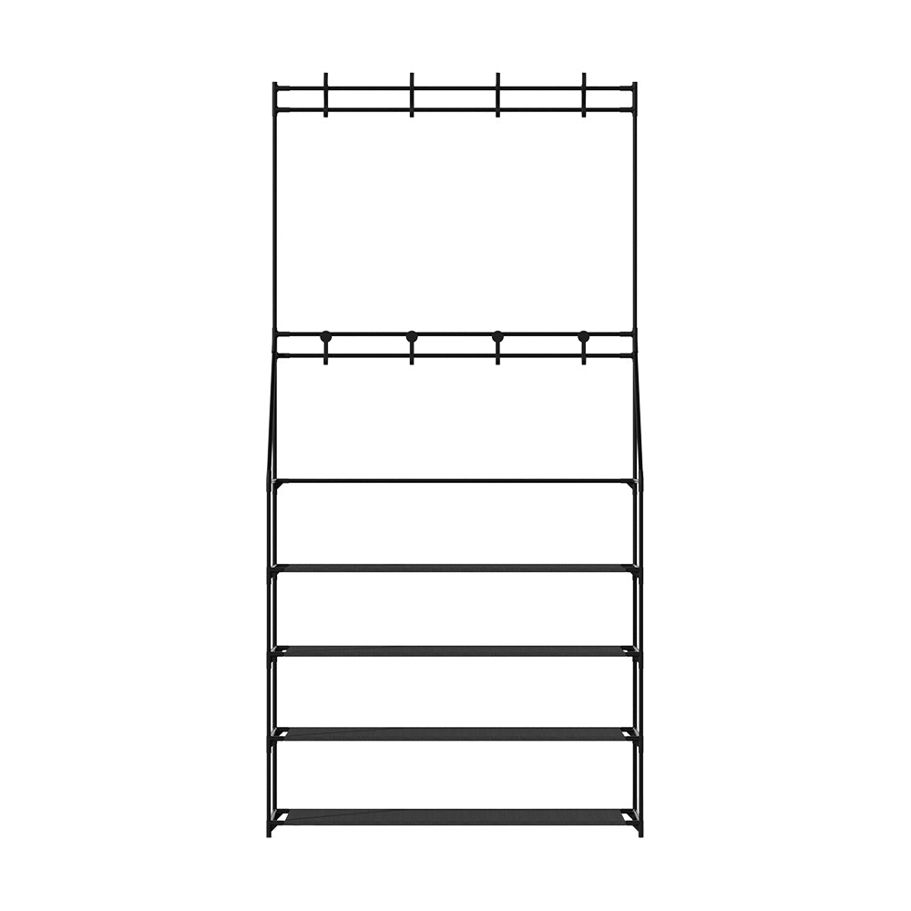 Artiss Black Hall Tree Shoe Rack 16 Pairs 3-in-1 Organiser