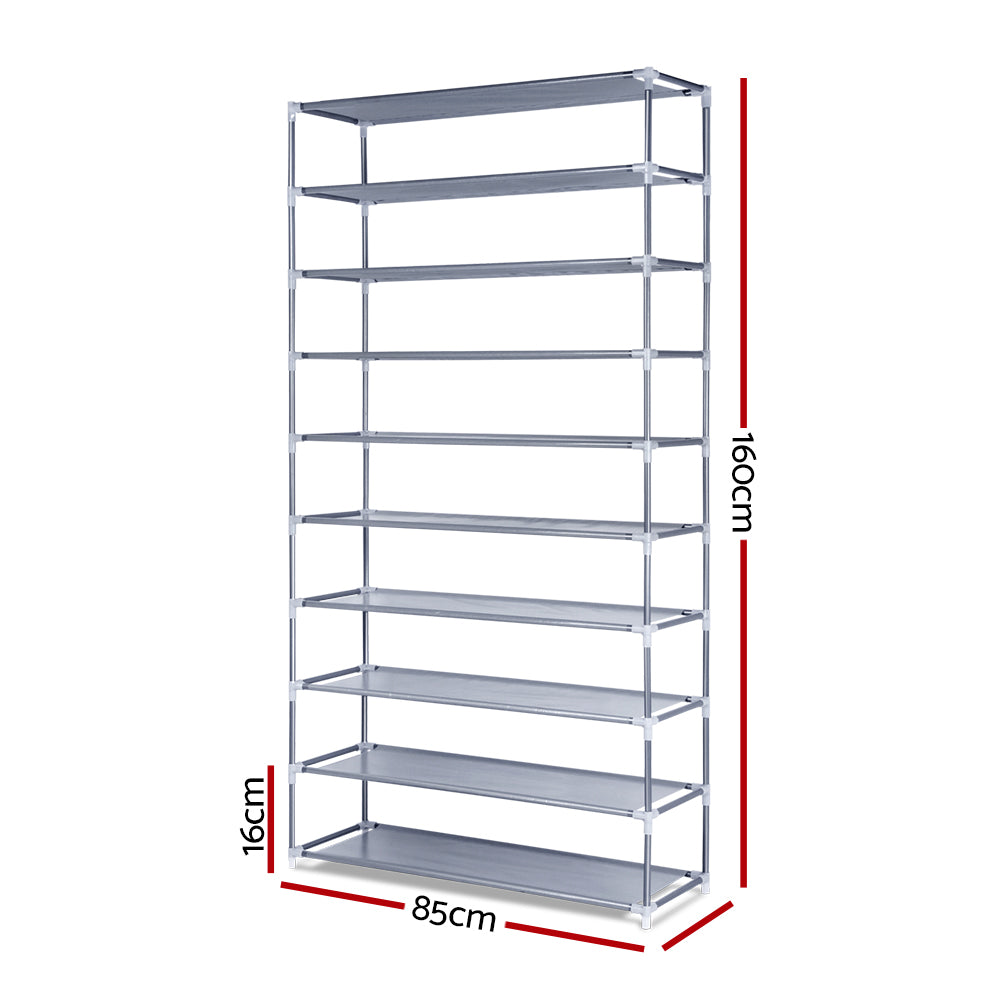 Stackable 10-Tier Shoe Rack Cabinet Grey