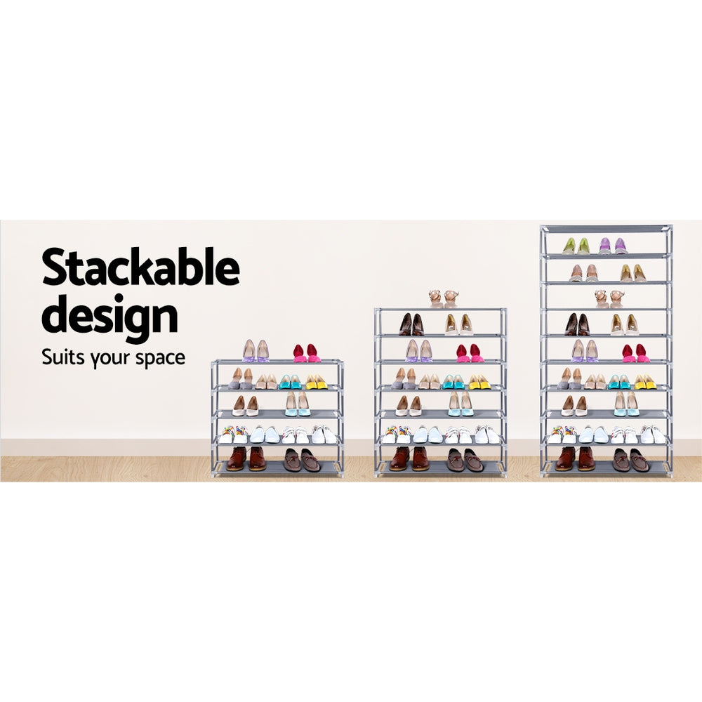 Stackable 10-Tier Shoe Rack Cabinet Grey