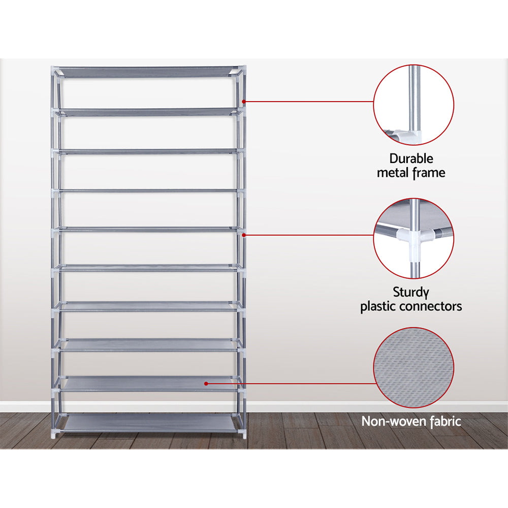 Stackable 10-Tier Shoe Rack Cabinet Grey